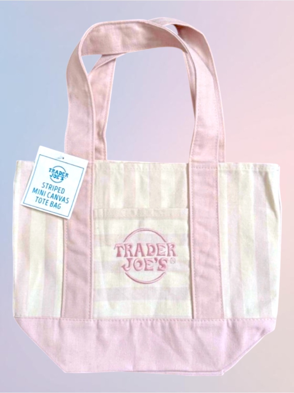 Trader Joe’s Pale Pink Striped Mini Canvas Tote Bag - Limited Edition NWT